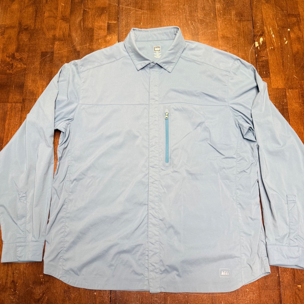 REI Snap Shirt Mens XL Blue Gray Long Sleeve Stretch Hiking Outdoor Hiking